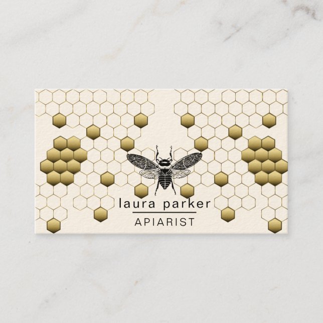 Carte De Visite Vendeur de miel d'abeilles Apiarist or jaune Hexag (Devant)