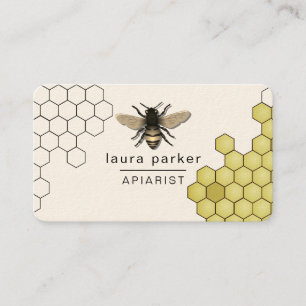 Carte De Visite Vendeur de miel d'abeilles Apiariste Hexagon jaune