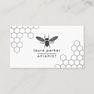 Carte De Visite Vendeur de miel d'abeilles Apiariste noir blanc He