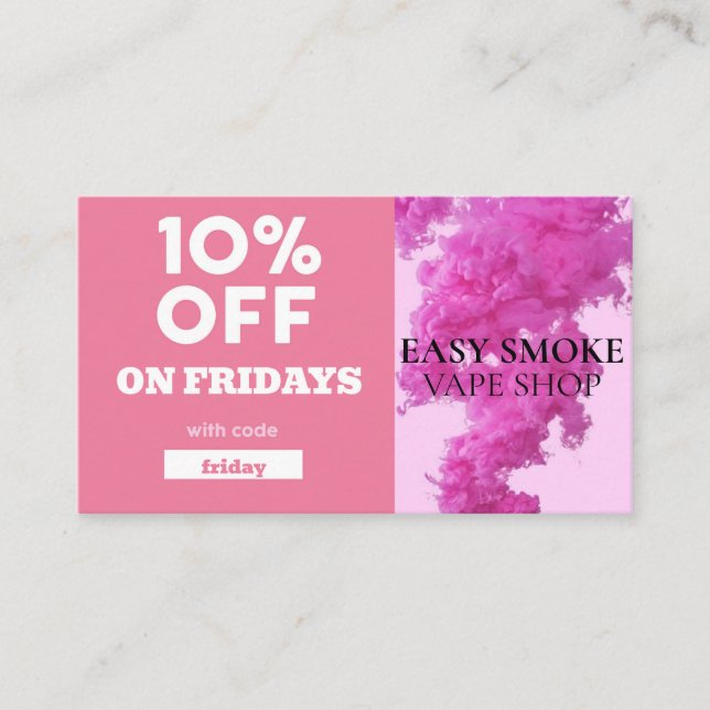 Carte De Visite Vendredi Code rabais spécial Vape Shop (Devant)