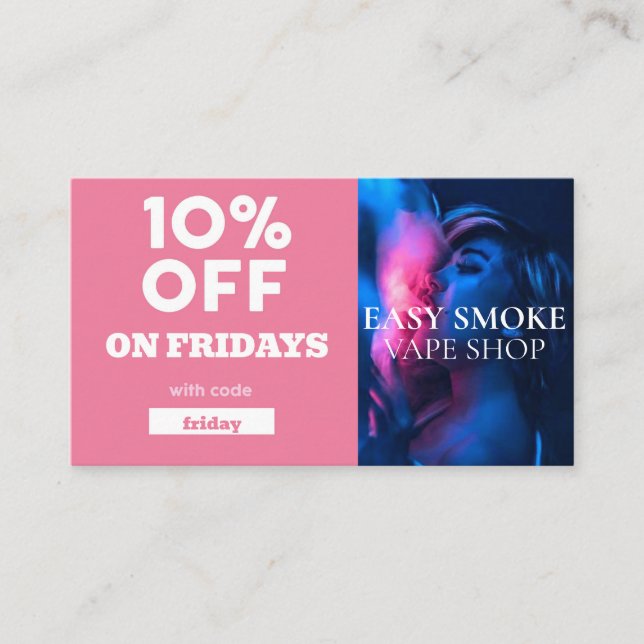 Carte De Visite Vendredi Code rabais spécial Vape Shop (Devant)