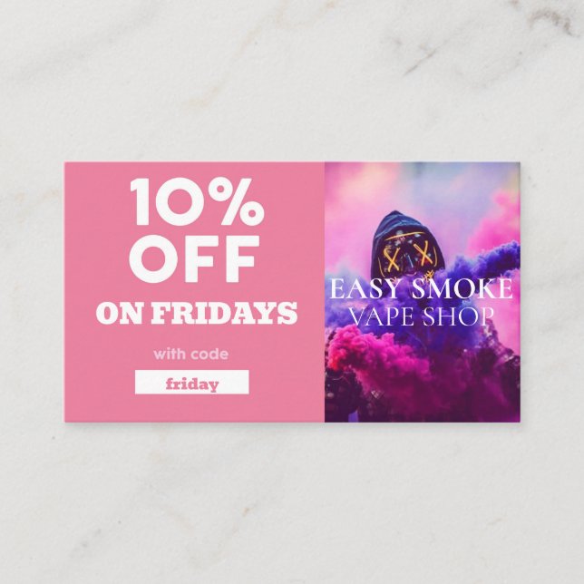Carte De Visite Vendredi Code rabais spécial Vape Shop (Devant)