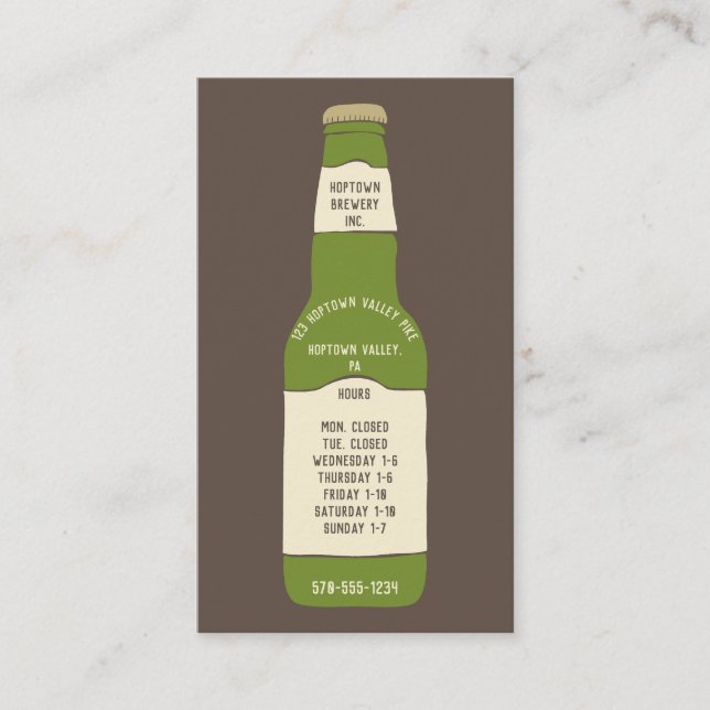 Carte De Visite Vente de bière, brasserie, Bar Heures d'ouverture (Devant)