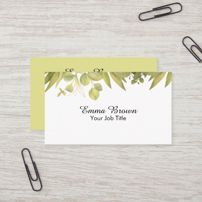 Carte De Visite Verdure botanique Foliage Aquarelle Design (Devant/Arrière en situation)