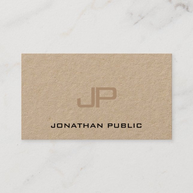 Carte De Visite Véritable Kraft Papier Élégant Monogramme Moderne  (Devant)
