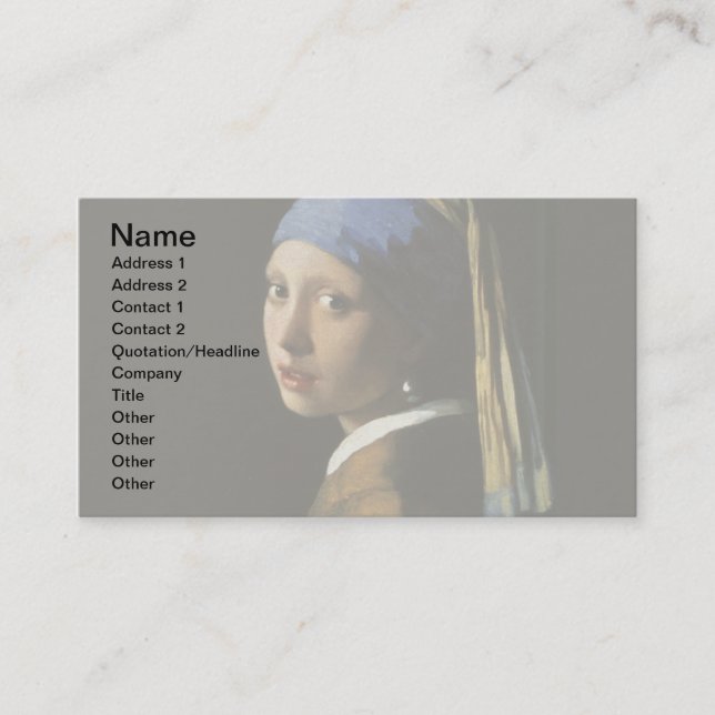 Carte De Visite Vermeer Girl Pearl Élevant Masterpiece Peinture (Devant)