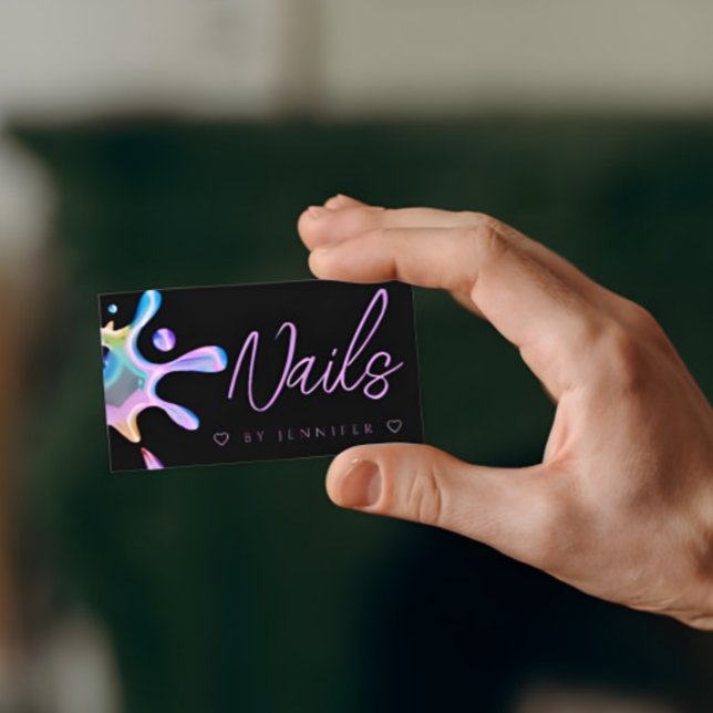 Carte De Visite Vernis Holographique Splash Drip Ongles Code QR No (Créateur téléchargé)