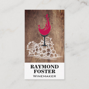 Carte De Visite Verre à vin Bois Raisins