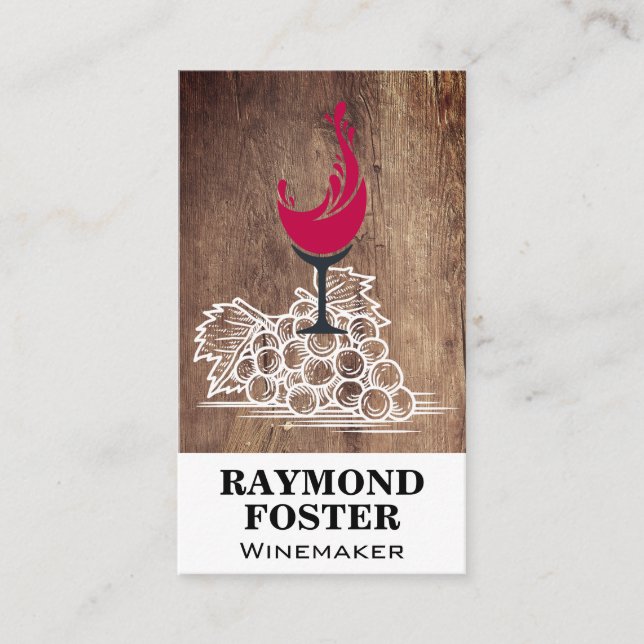 Carte De Visite Verre à vin | Bois | Raisins (Devant)