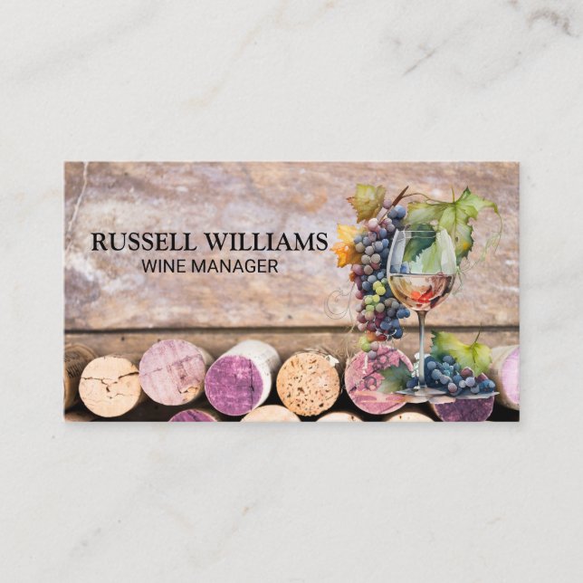 Carte De Visite Verre à vin et raisins | Corks (Devant)