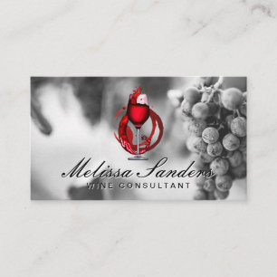 Carte De Visite Verre à vin   Raisins de vin noir blanc