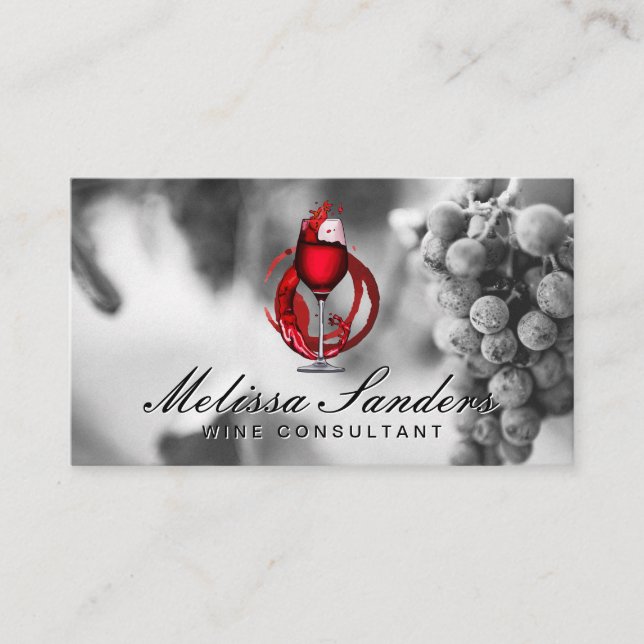 Carte De Visite Verre à vin | Raisins de vin noir blanc (Devant)