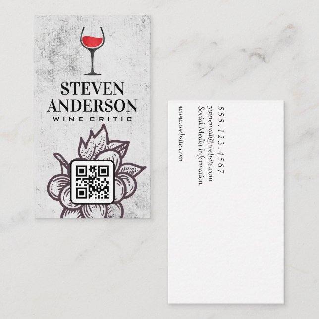 Carte De Visite Verre à vin rouge | Code QR (Devant / Derrière)