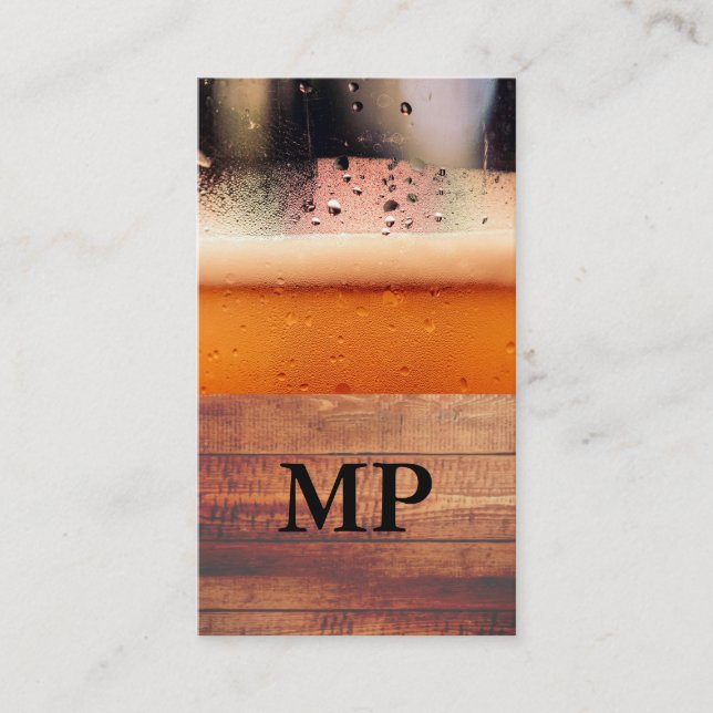 Carte De Visite Verre de bière Bois rustique | Monogramme (Devant)
