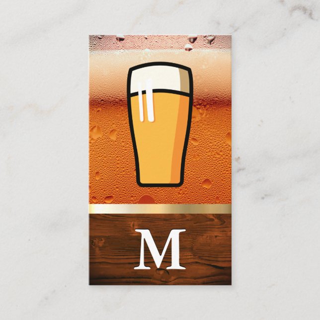 Carte De Visite Verre de bière fraîche | Wood Grain Gold Metallic (Devant)