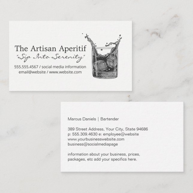 Carte De Visite Verre de style aigu de Whiskey | Bar à cocktails (Devant / Derrière)