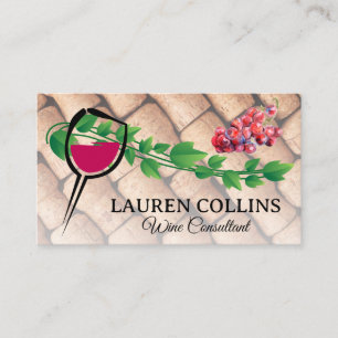 Carte De Visite Verre de vin   Raisins   Corks