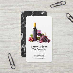 Carte De Visite Verre et raisins de bouteille de vin