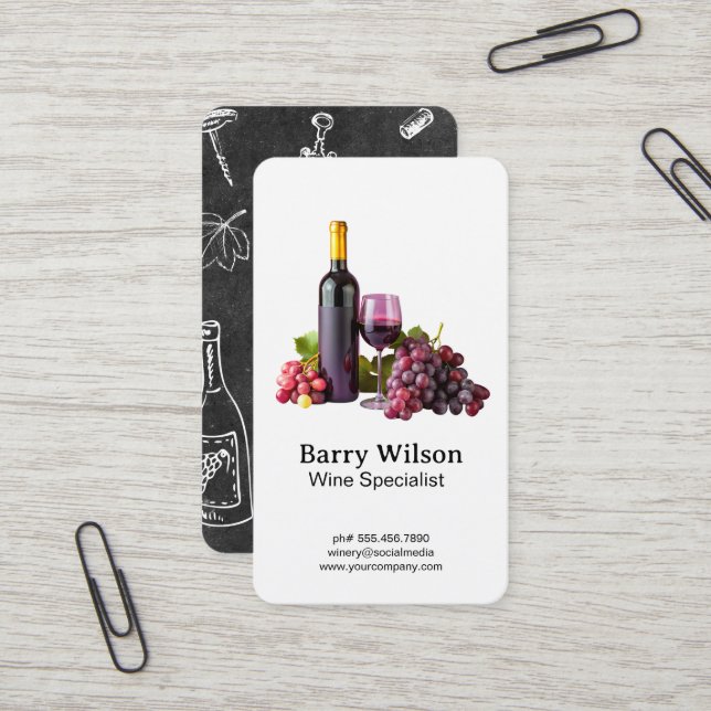 Carte De Visite Verre et raisins de bouteille de vin (Devant/Arrière en situation)