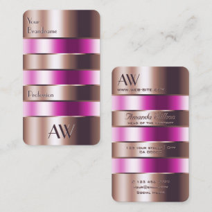 Carte De Visite Verre or rose Look Fluides rose Faux Initiales 3D