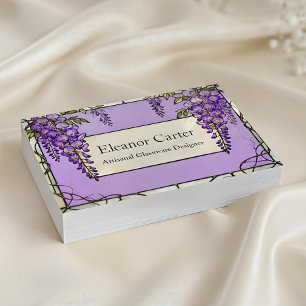 Carte De Visite Verre teinté de style Tiffany vintage Wisteria 