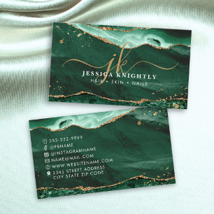Carte De Visite Vert Agate Gold Parties scintillant Script Monogra