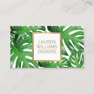 Carte De Visite Vert aquarelle Tropical Monstera Motif