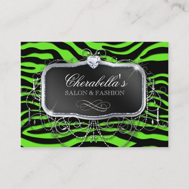 Carte De Visite Vert au néon de parties scintillantes de zèbre de (Devant)