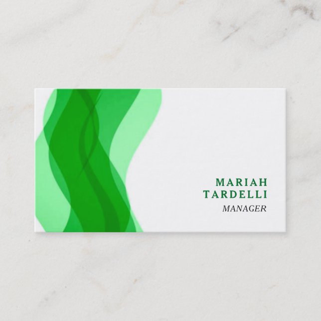 Carte De Visite Vert Blanc Minimaliste Élégant Chic Plain (Devant)