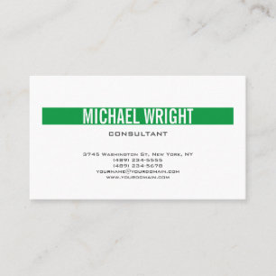 Carte De Visite Vert Blanc Moderne Plaine Simple Minimaliste