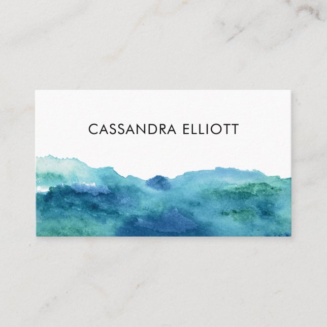 Carte De Visite Vert bleu Turquoise Abstrait Aquarelle (Devant)