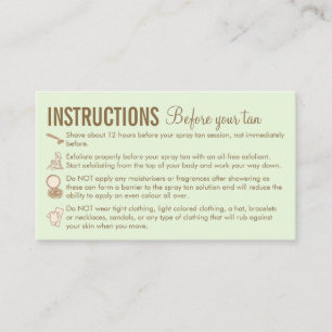 Carte De Visite Vert Brown Instructions Avant Après Spray Tan