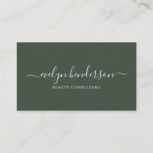 Carte De Visite Vert calligraphie manuscrite minimaliste moderne