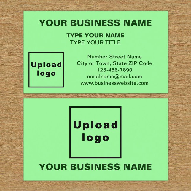 Carte de visite vert clair style centré (The front and back of the light green business card)