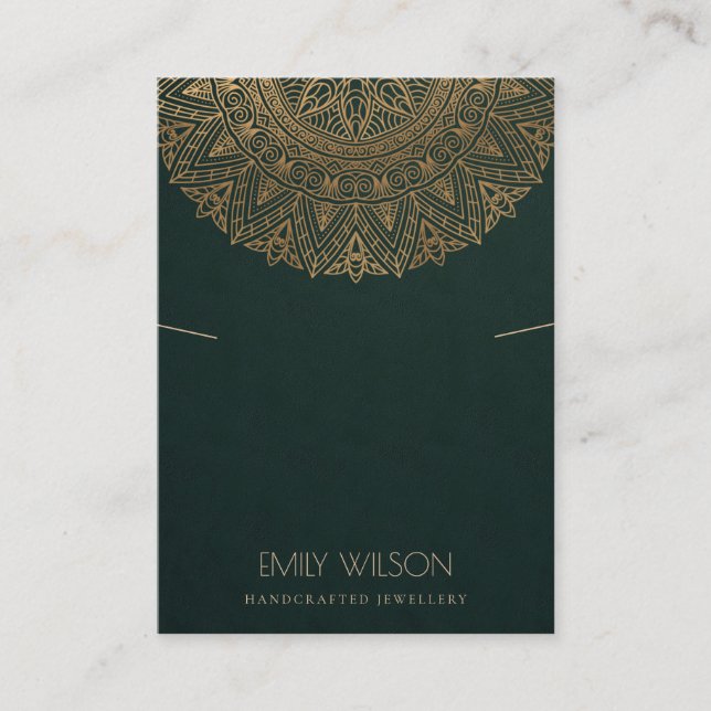 CARTE DE VISITE VERT CLASSIQUE OR ORNATE MANDALA NECKLACE AFFICHER (Devant)