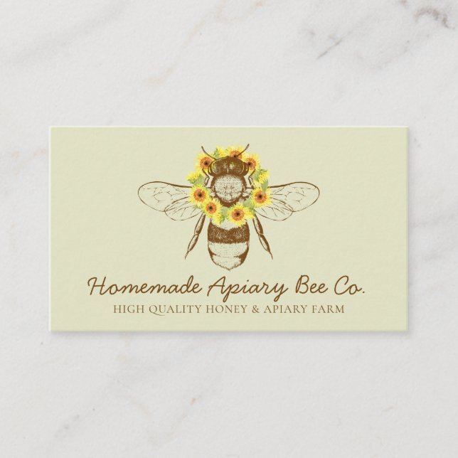 Carte De Visite Vert Classique Tournesol Floral Apiary Miel Bee (Devant)