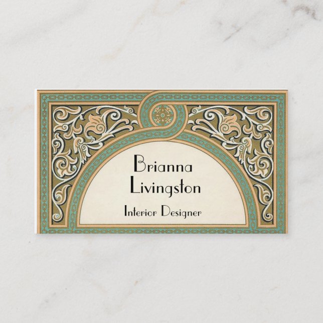 Carte de visite vert de dessinateur d'intérieurs (Devant)