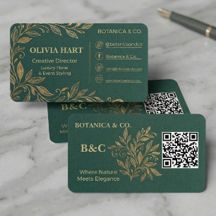 Carte De Visite Vert émeraude et floral de luxe élégant or