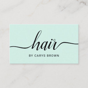 Carte De Visite Vert en pastel minimaliste manuscrit de coiffeur