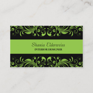 Carte de visite vert et noir Damask