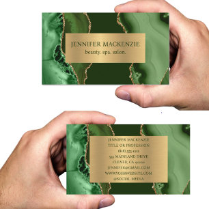 Carte De Visite Vert et or élégant Luxe Agate