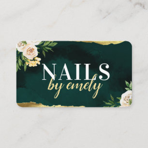 Carte De Visite Vert et or Jaune Floral Moderne Nails Business