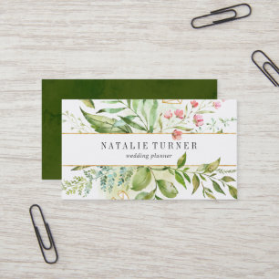 Carte de visite vert floral sauvage de feuillage