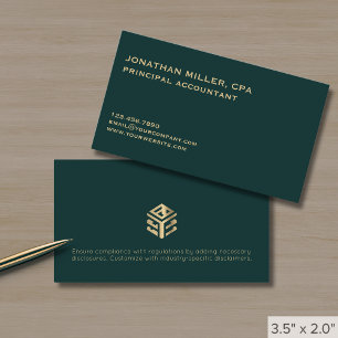 Carte De Visite Vert foncé minimaliste moderne