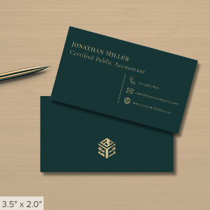 Carte De Visite Vert foncé simple et or