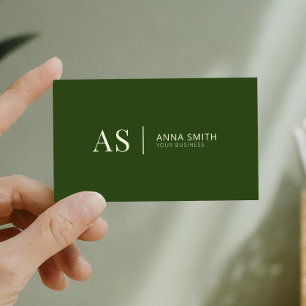 Carte De Visite Vert forêt élégant Monogramme moderne