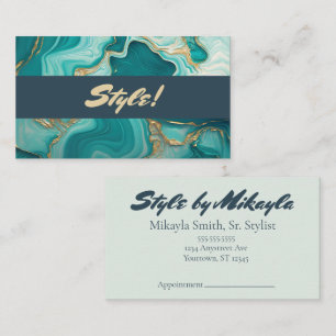 Carte De Visite Vert jade et or Style Marbre Beauté Cheveux Ongles