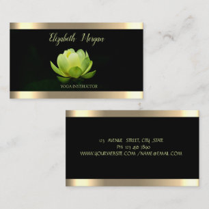 Carte De Visite Vert Lotus Fleur Or Bande Noire Yoga