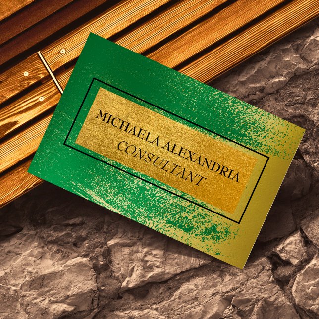 Carte De Visite Vert métal or brossé professionnel (Créateur téléchargé)