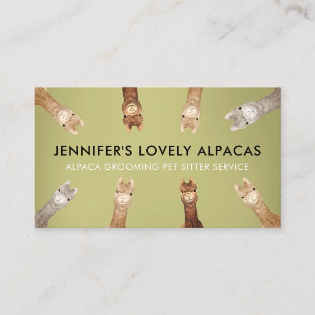 Carte De Visite Vert mignon petite taille Alpaca (Devant)